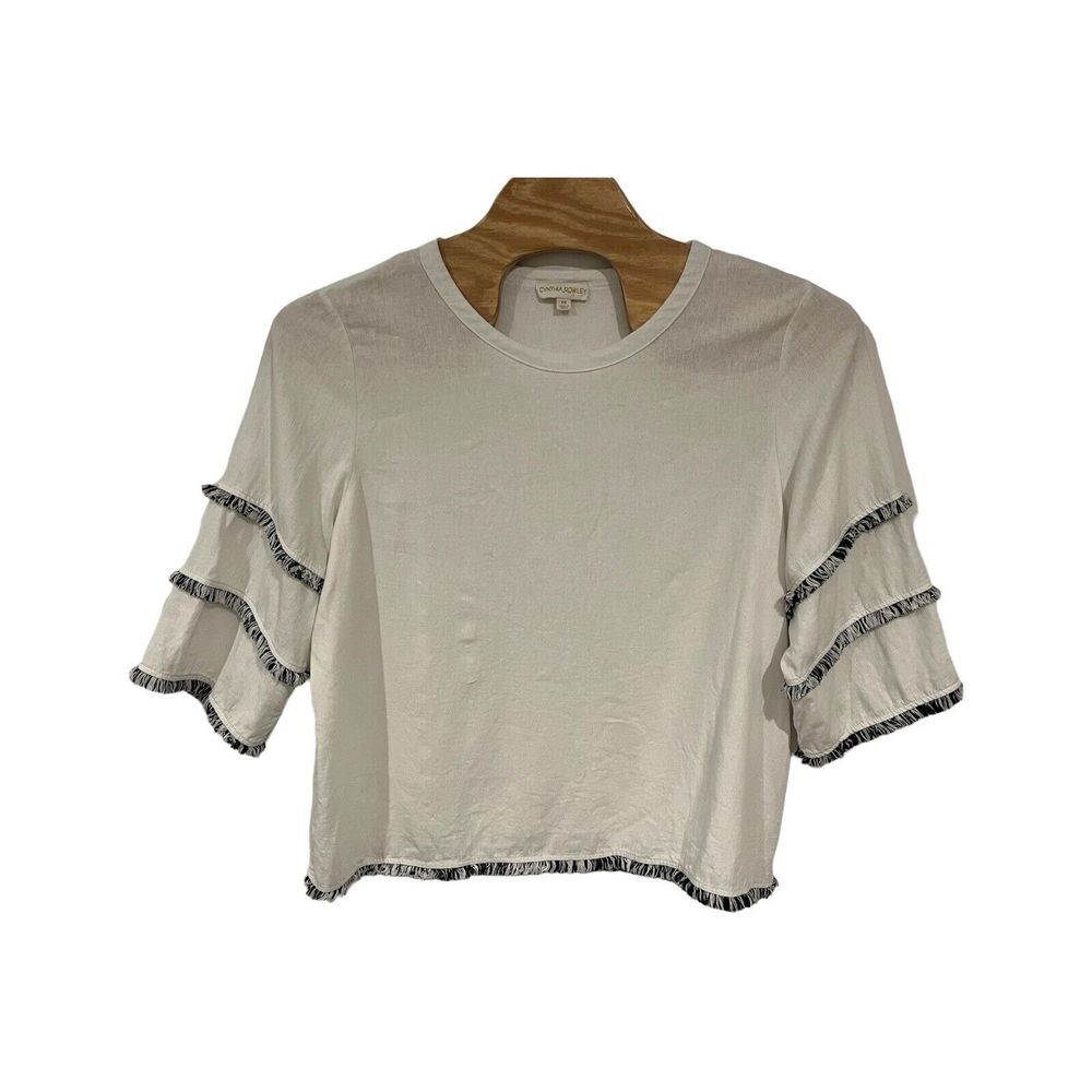 Cynthia Rowley - White 3/4 Sleeve Fringe Trimmed Linen Blnd Tunic Blouse size 1X